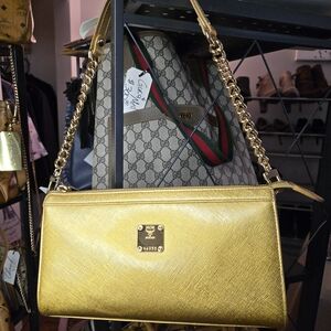 MCM Metallic Gold Leather Chain Shoulder Bag